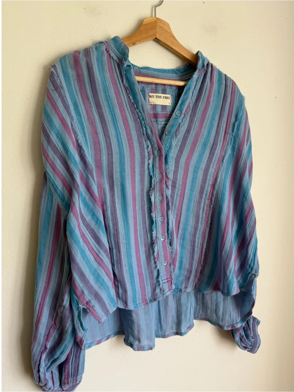 Free People We The Free Striped Valley Double Cloth Shirt in Blue Purple - Picture 5 of 7
